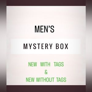 ASSORTED SIZES $45 MENS CLOTHING MYSTERY BOX 7 ITEMS ALL BRAND NEW RESELL BOX